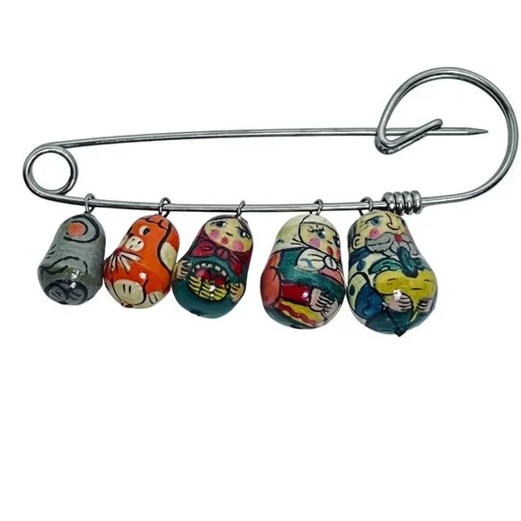 Hand Painted Russian Matryoshka Doll Charms On Silver-Tone Pin (5564) - Picture 4 of 4